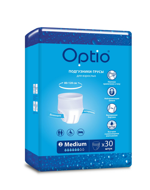 Подгузники-трусы д/взрослых страдающих недержанием Оптио M, 30 шт Мега Софт