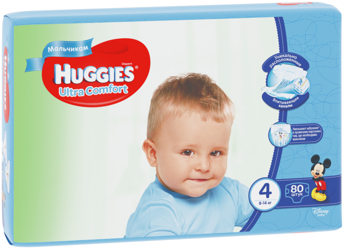 Подгузники HUGGIES Ultra Comfort для мальчиков 4 8-14 кг 80 шт Кимберли Кларк