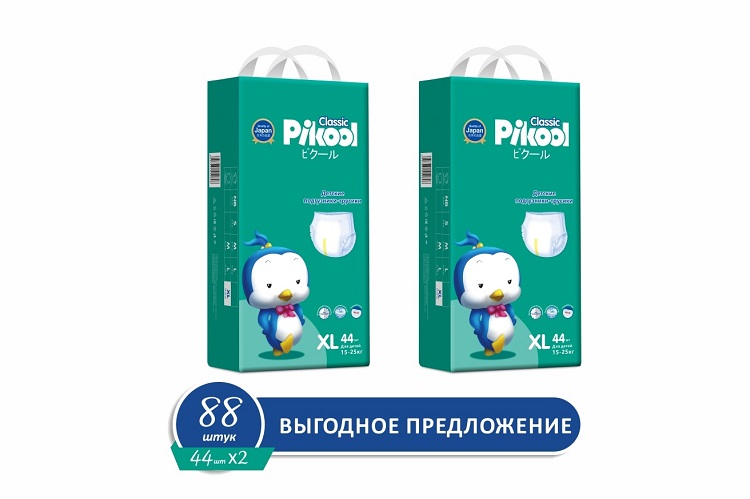 Подгузники-трусики детские Пикул Классик XL (15-25кг), 88 шт, (44 х2) Мега Софт