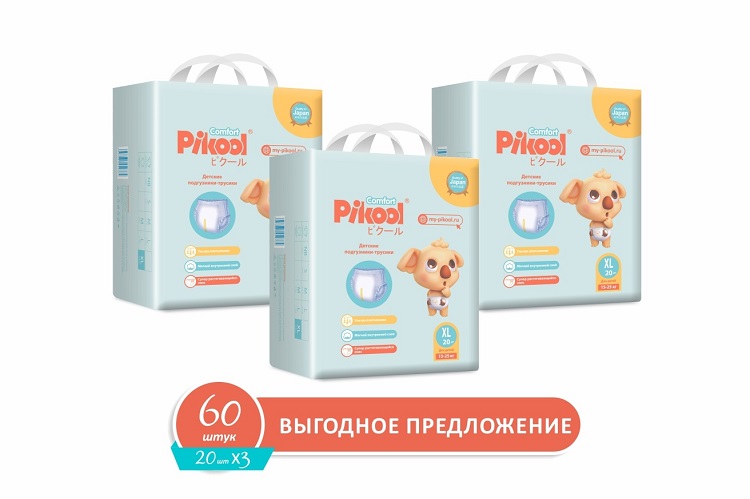 Подгузники-трусики детские Пикул Комфорт XL (15-25кг), 60 шт, (20 х3) Мега Софт
