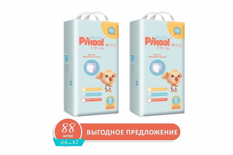 Подгузники-трусики детские Пикул Комфорт XL (15-25кг), 88 шт, (44 х2) Мега Софт