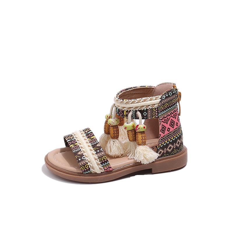 Girls Ethnic Retro Sandals Children Gladiator Sandals Fashion Kids Tassels Princess Shoes Breathable Non-slip 23 розовый Manufactory Shoes