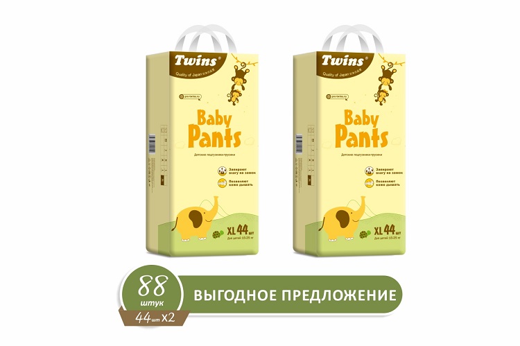 Подгузники-трусики детские Твинс XL (15-25кг), 88 шт, (44 х2) Мега Софт