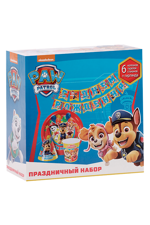 Бумажная посуда Paw Patrol «С Днем Рождения!», набор на 6 персон красный/желтый ПапирРус ООО/Феста Пати Продактс Мфу