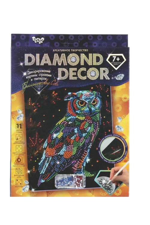 Набор д/создания мозаики Danko Toys Бриллиантовая сова DIAMOND DECOR, планшетка без рамки Данко-Тойс ООО