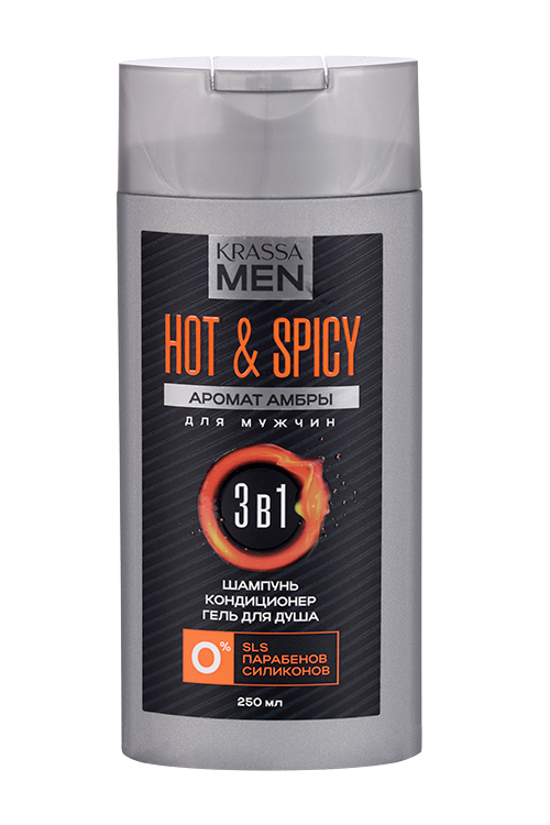Шампунь-кондиционер-гель д/душа Krassa Men Hot & Spicy 3в1, 250 мл КРАССА-Косметикс ООО