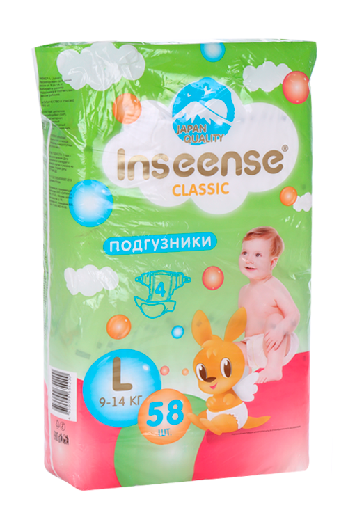 Подгузники Inseense Classic L (9-14кг), 58 шт Драйлок Технолоджиз ООО