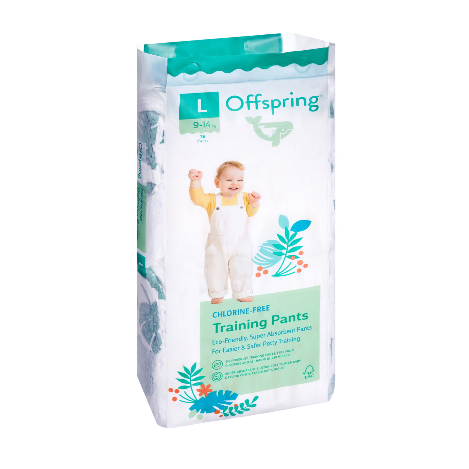Трусики-подгузники Offspring L (9-14кг), 36 шт, Тропики Фуджиян Блю Грейт Санитари Артиклс Ко Лтд