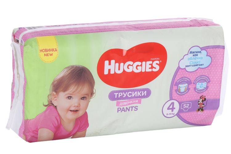 Трусики-подгузники HUGGIES Мега 4 для девочек 52 шт (9-14кг) Кимберли Кларк