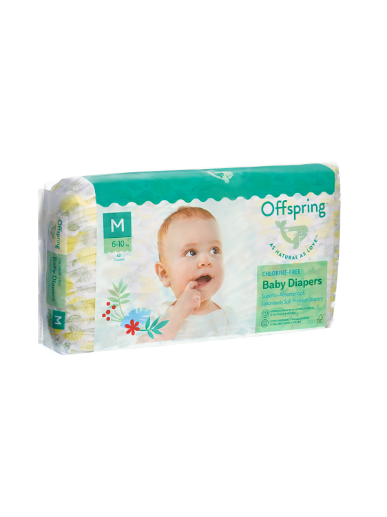 Подгузники Offspring M (6-10 кг), 42 шт, Лимоны Фуджиян Блю Грейт Санитари Артиклс Ко Лтд