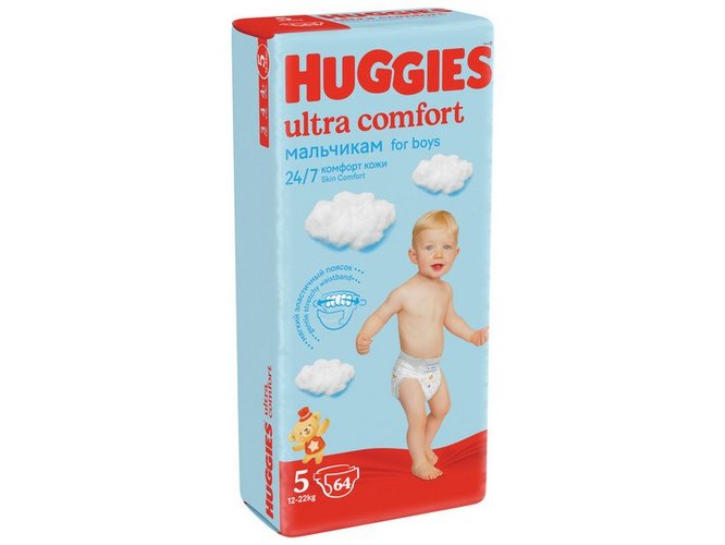 Подгузники HUGGIES Ultra Comfort для мальчиков BOY 5 (12-22 кг), 64 шт Кимберли Кларк