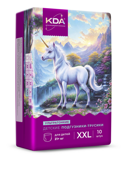 Подгузники-трусики детские КДА Кидс ультратонкие XXL (21+ кг), 10 шт Мега Софт (Китай) Ко Лтд