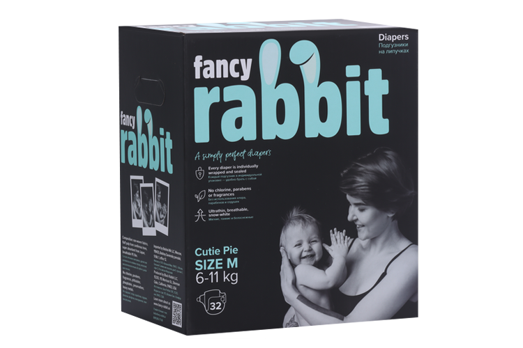 Подгузники Fancy Rabbit M (6-11кг), 32 шт Блэк Рэббит ЛЛС/Хандан Цзиея Гигиен Артикл Ко Лтд