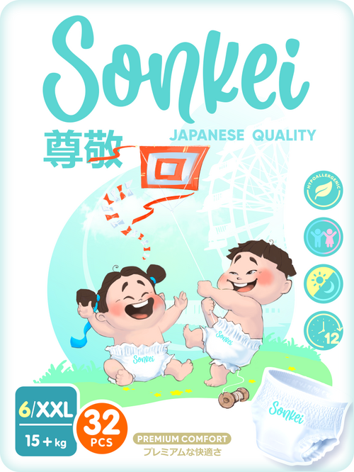 Подгузники-трусики SONKEI Premium Comfort детские XXL (15+ кг), 32 шт Quanzhou Tianjiao Lady & BabyS Hygiene Supply Co Ltd