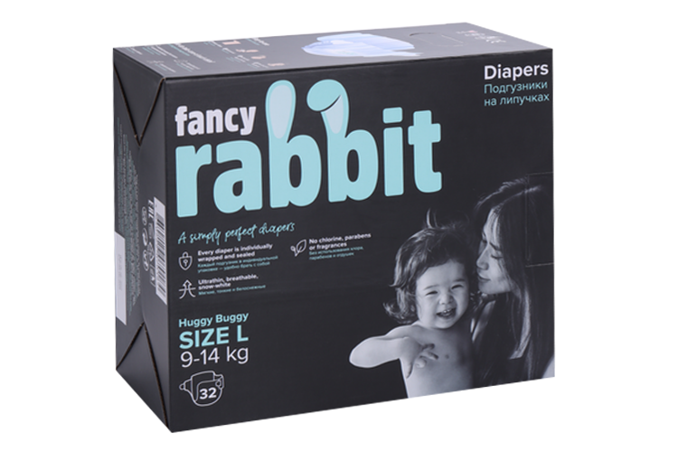 Подгузники Fancy Rabbit L (9-14кг), 32 шт Блэк Рэббит ЛЛС/Хандан Цзиея Гигиен Артикл Ко Лтд