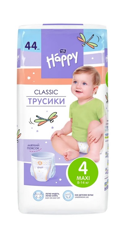 Подгузники-трусики bella baby Happy classic Maxi (8-14кг), 44 шт Белла ООО