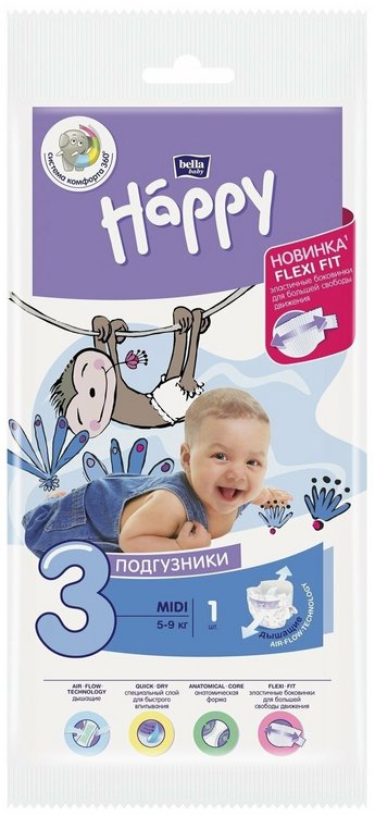 Подгузники bella baby Happy Midi с эластич боковинками (5-9 кг), 72 шт ТЗМО С.А. АО/ Белла ООО