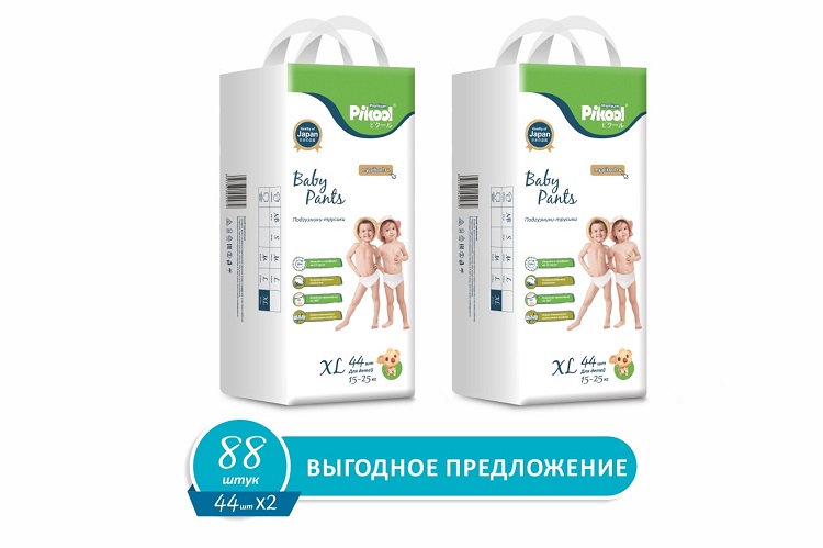 Подгузники-трусики детские Пикул Премиум XL (15-25кг), 88 шт, (44 х2) Мега Софт