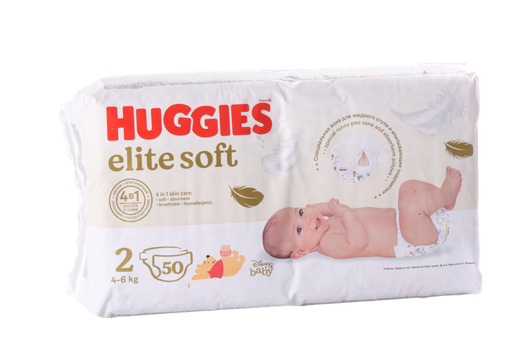 Подгузники HUGGIES Elite Soft 2 (4-6 кг), 50 шт Кимберли Кларк