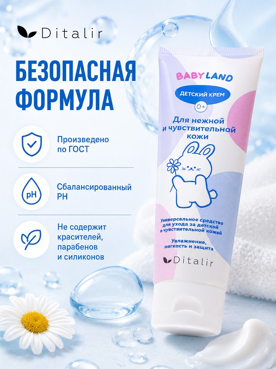 BABYLAND  Крем детский против опрелостей и раздражений под подгузник 0+, ДИТАЛИР 75г Белкосмекс ПКООО