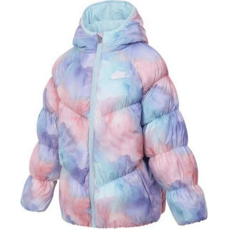 Nike Kids Comfortable Soft Versatile Hooded Warm Short Jacket Kids Tops Colorful HQ8614-986 M white