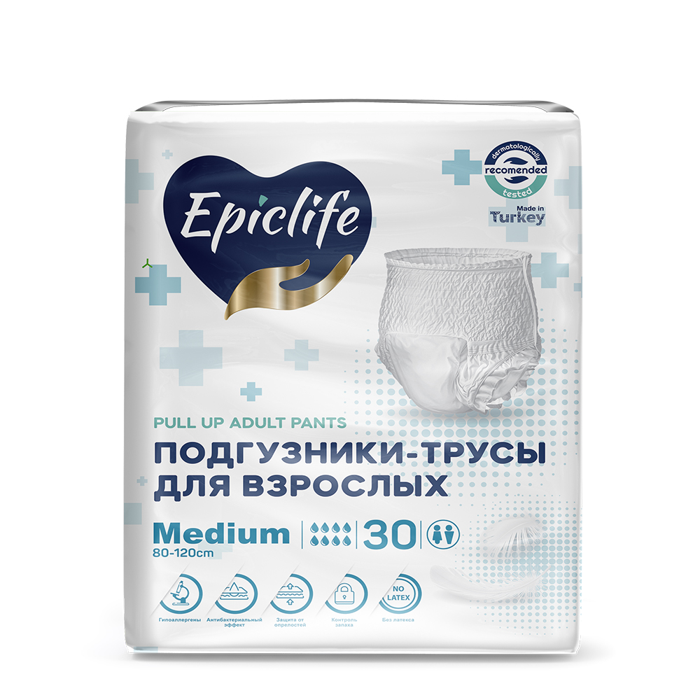 Подгузники-трусы для взрослых Epiclife гигиенические одноразовые, 30 шт, размер M CIFTCILER BIRLIK KAGITCILIK A.S