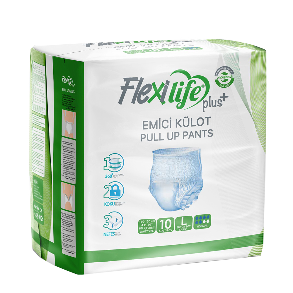 Подгузники-трусы для взрослых FlexiLifePlus одноразовые унисекс, 10 штук, 110-150 см, размер L CIFTCILER BIRLIK KAGITCILIK A.S