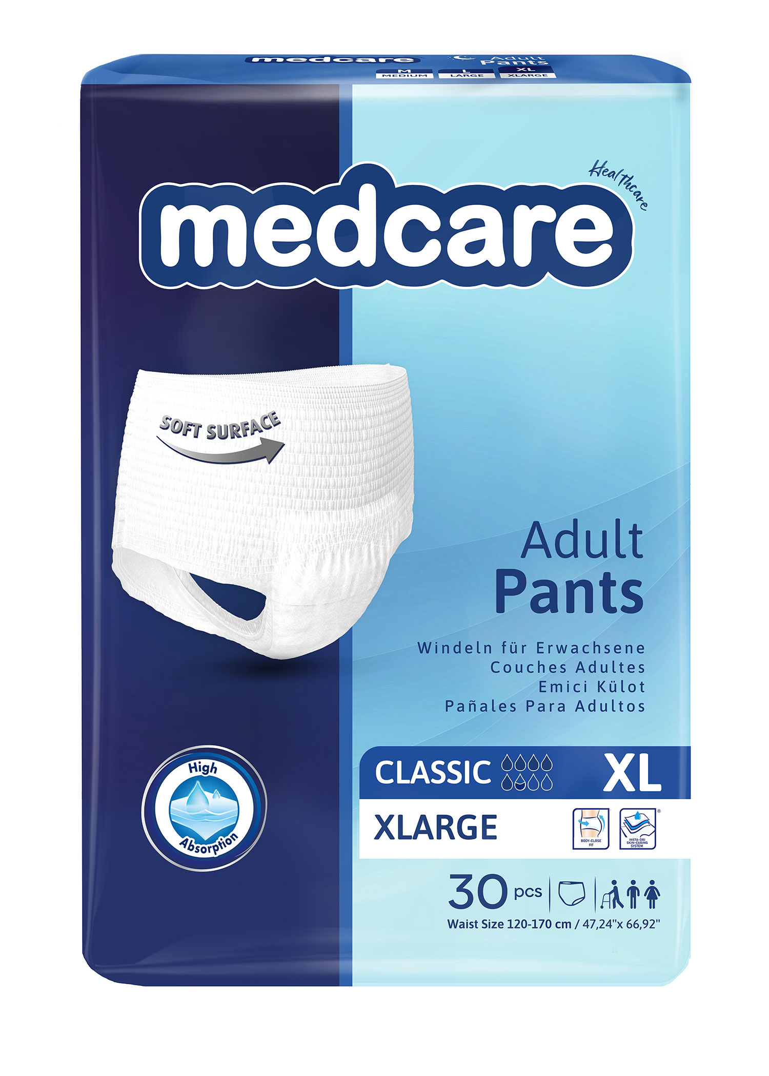Подгузники-трусики MEDCARE для взрослых CLASSIC XL 120-170 см. 30 шт. MEDCARE SAGLIK URUNLERI SANAYI VE TICARET ANONIM SIRKETI