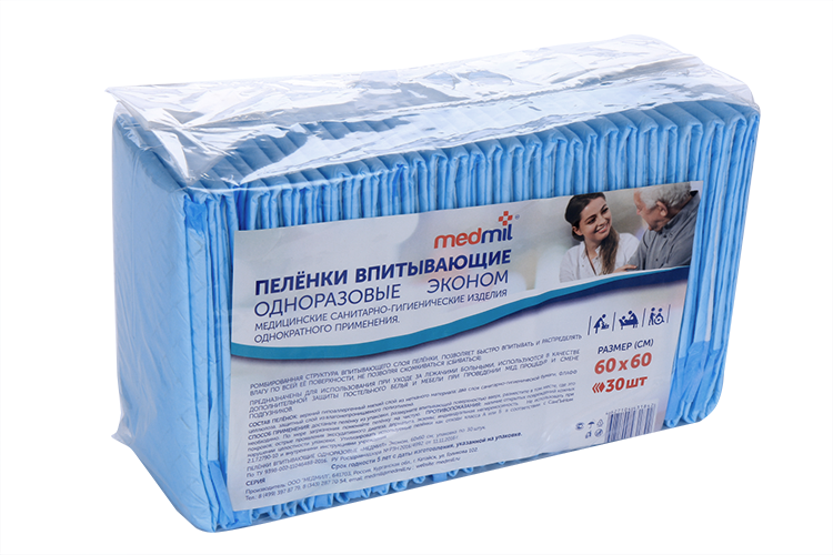 Пеленки медмил впитывающие одноразовые эконом 60х60 см, 30 шт Медмил ООО