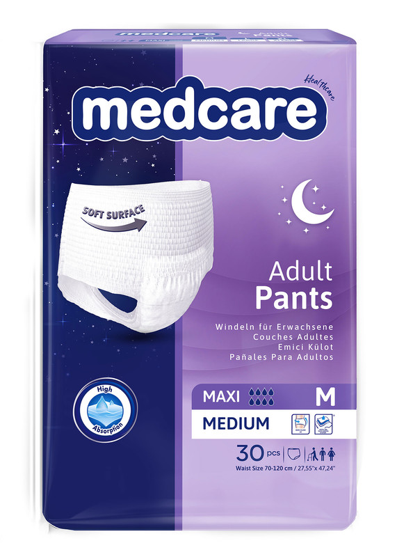 Подгузники-трусики MEDCARE для взрослых MAXI M 70-120 см. 30 шт. (Ночные) MEDCARE SAGLIK URUNLERI SANAYI VE TICARET ANONIM SIRKETI