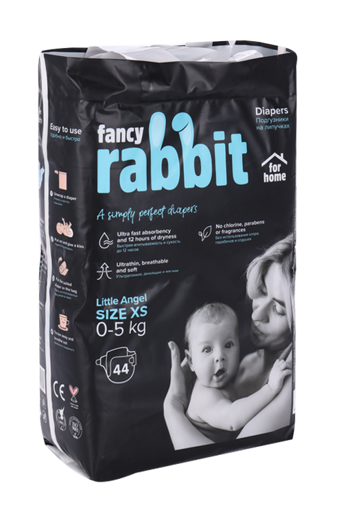 Подгузники Fancy Rabbit for home XS (0-5 кг), 44 шт Блэк Рэббит ЛЛС/Хандан Цзиея Гигиен Артикл Ко Лтд