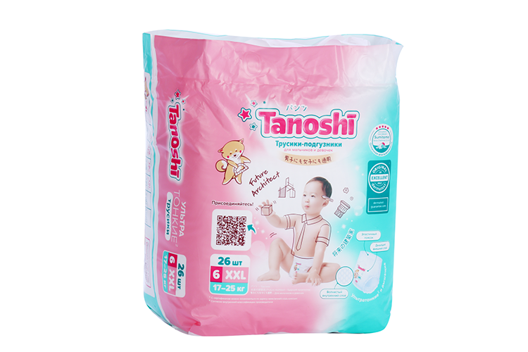 Трусики-подгузники Tanoshi д/детей XXL (17-25 кг), 26 шт FUJIAN LIAO PAPER CO LTD