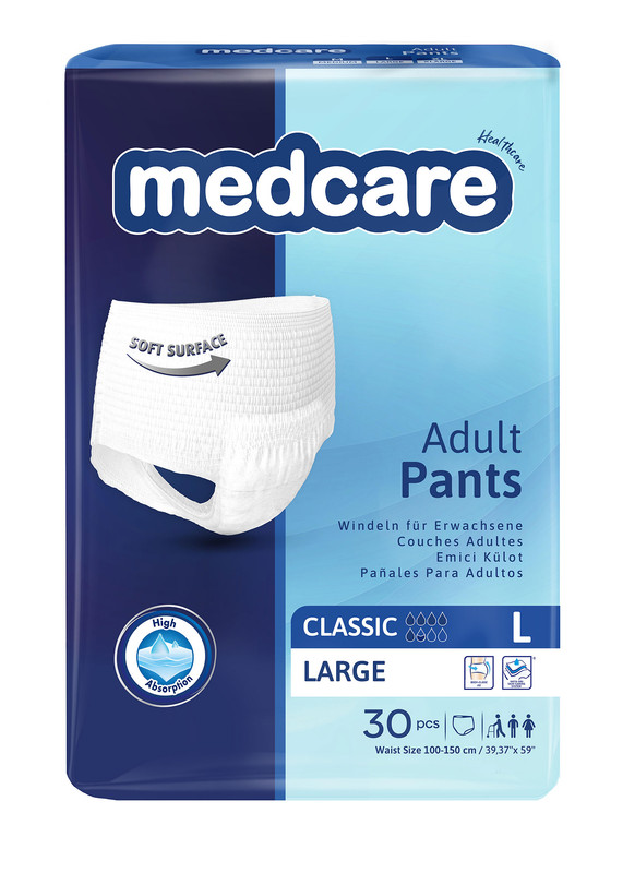 Подгузники-трусики MEDCARE для взрослых CLASSIC L 100-150см. 30 шт. MEDCARE SAGLIK URUNLERI SANAYI VE TICARET ANONIM SIRKETI