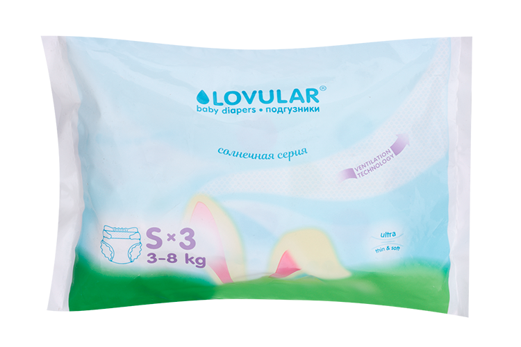 Подгузники Lovular Солнечная серия р S (3-8 кг), 3 шт Ловулар Лтд