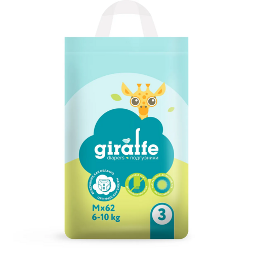 Подгузники Lovular Giraffe р М (6-10 кг), 62 шт Ловулар Лтд