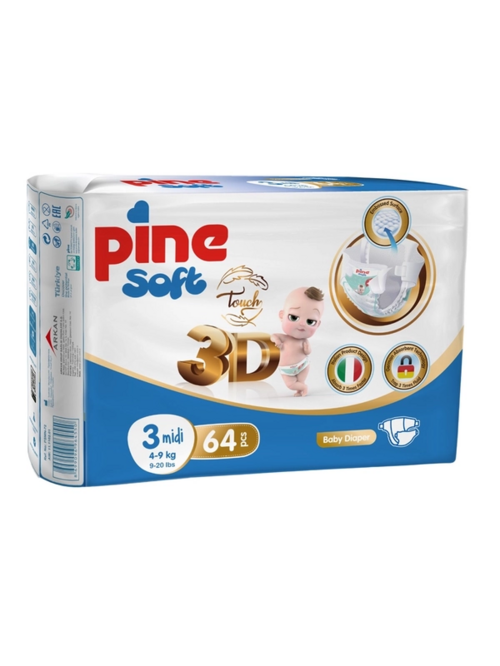 Подгузники детские 3 Pine Soft 3D Midi (4-9кг), 64 шт ARKAN GRUP SAGLIK URUNLER A S