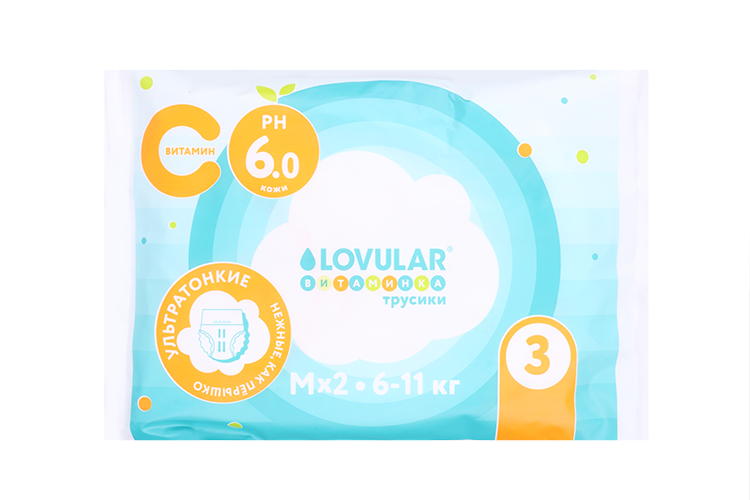 Трусики-подгузники LOVULAR Витаминка р М (6-11 кг), 2 шт Ловулар Лтд