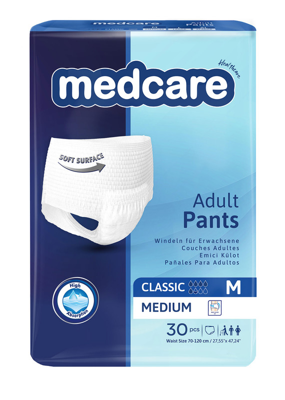 Подгузники-трусики MEDCARE для взрослых CLASSIC M 70-120 см. 30 шт. MEDCARE SAGLIK URUNLERI SANAYI VE TICARET ANONIM SIRKETI
