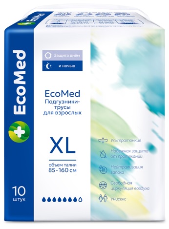 EcoMed Подгузники-Трусы для взрослых XL ( 85-160 см) 10 шт. Quanzhou Tianjiao Lady & Baby's Hygiene Supply Co.,Ltd