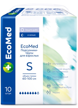 EcoMed Подгузники-Трусы для взрослых S ( 60-100 см) 10 шт. Quanzhou Tianjiao Lady & Baby's Hygiene Supply Co.,Ltd