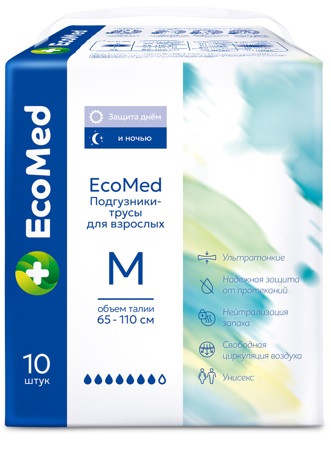 EcoMed Подгузники-Трусы для взрослых M ( 65-110 см) 10 шт. Quanzhou Tianjiao Lady & Baby's Hygiene Supply Co.,Ltd