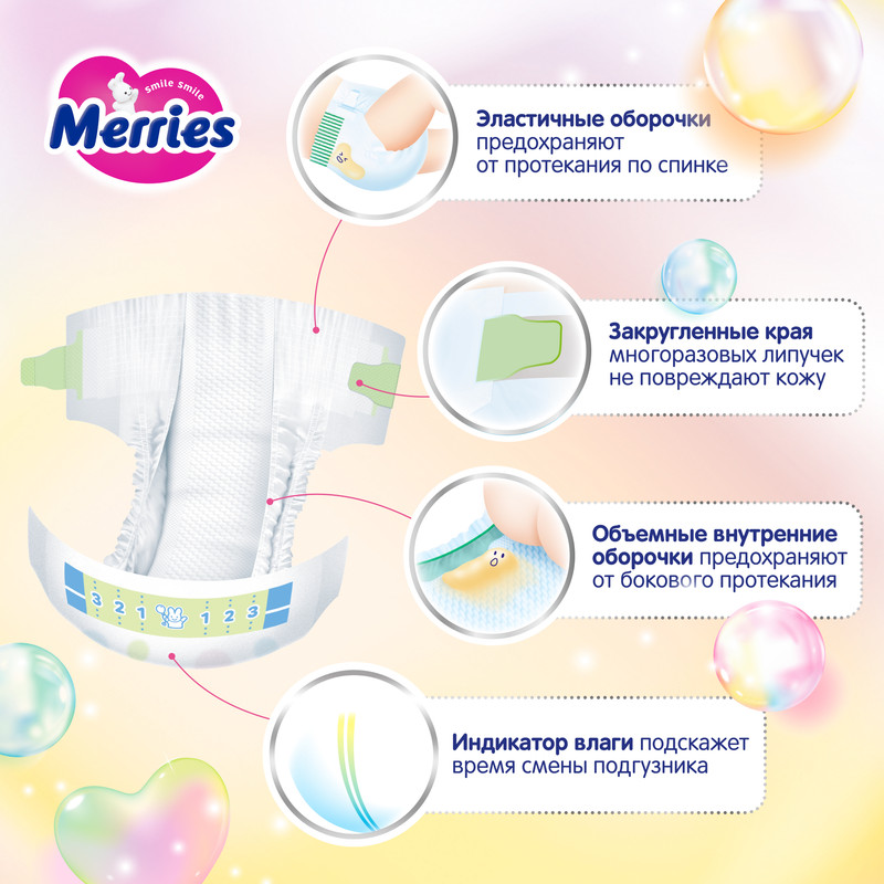 Подгузники для детей MERRIES размер M 6-11 кг, 56 шт Кao Corporation