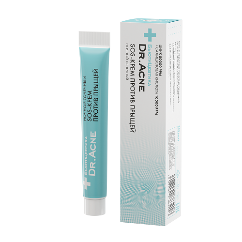 Ночной SOS крем для лица с цинком против прыщей (акне) Dr. Acne, 10 мл/ туба Вит ЗАО