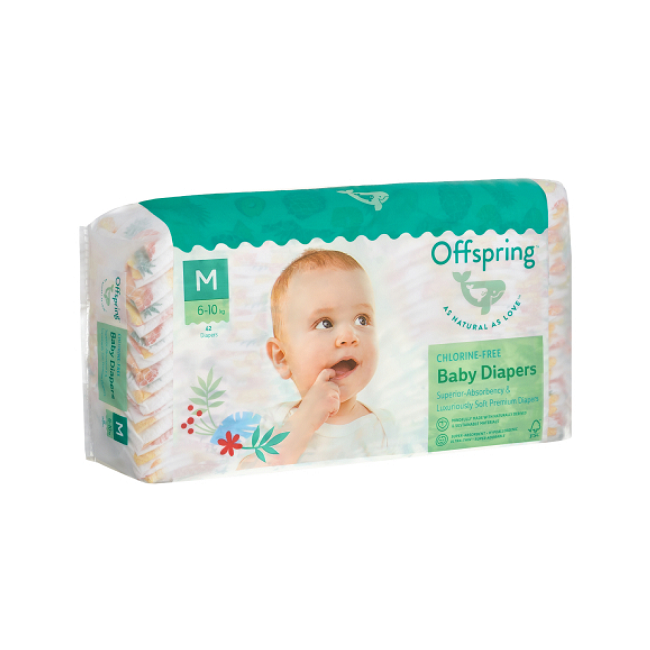 Подгузники Offspring M (6-10 кг), 42 шт, Ананасы Фуджиян Блю Грейт Санитари Артиклс Ко Лтд