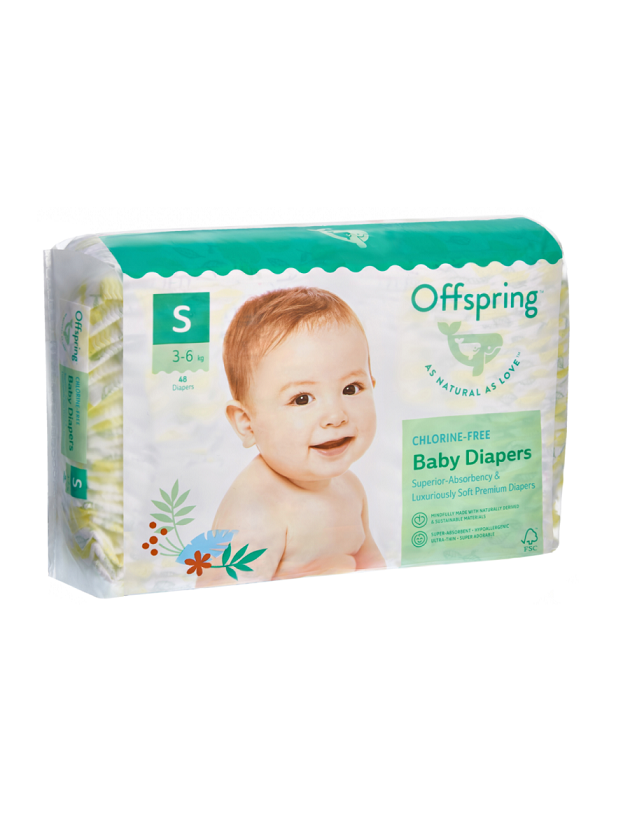 Подгузники Offspring S (3-6 кг), 48 шт, Лимоны Фуджиян Блю Грейт Санитари Артиклс Ко Лтд