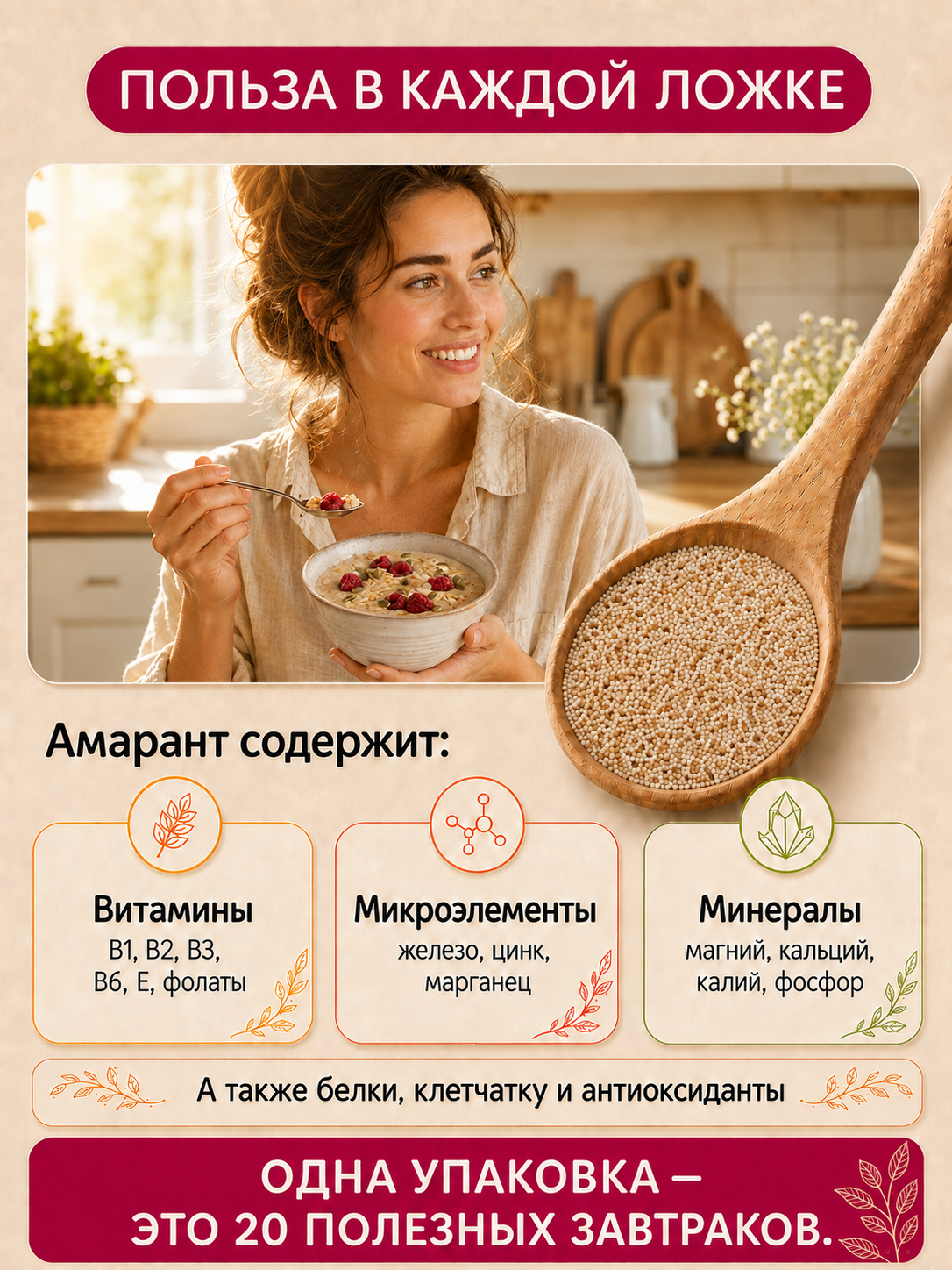 Amarancho Амарантовая крупа без глютена Экстра, 180 гр Амарант Технология ООО