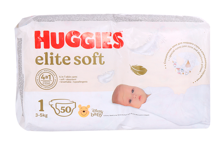 Подгузники HUGGIES Elite Soft 1 3-5 кг 50 шт Кимберли Кларк