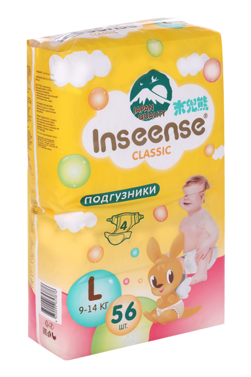 Подгузники Inseense Classic L (9-14кг), 56 шт, желт Драйлок Технолоджиз ООО