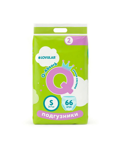 Подгузники Lovular Q S (3-7 кг), 66 шт LOVULAR LIMITED