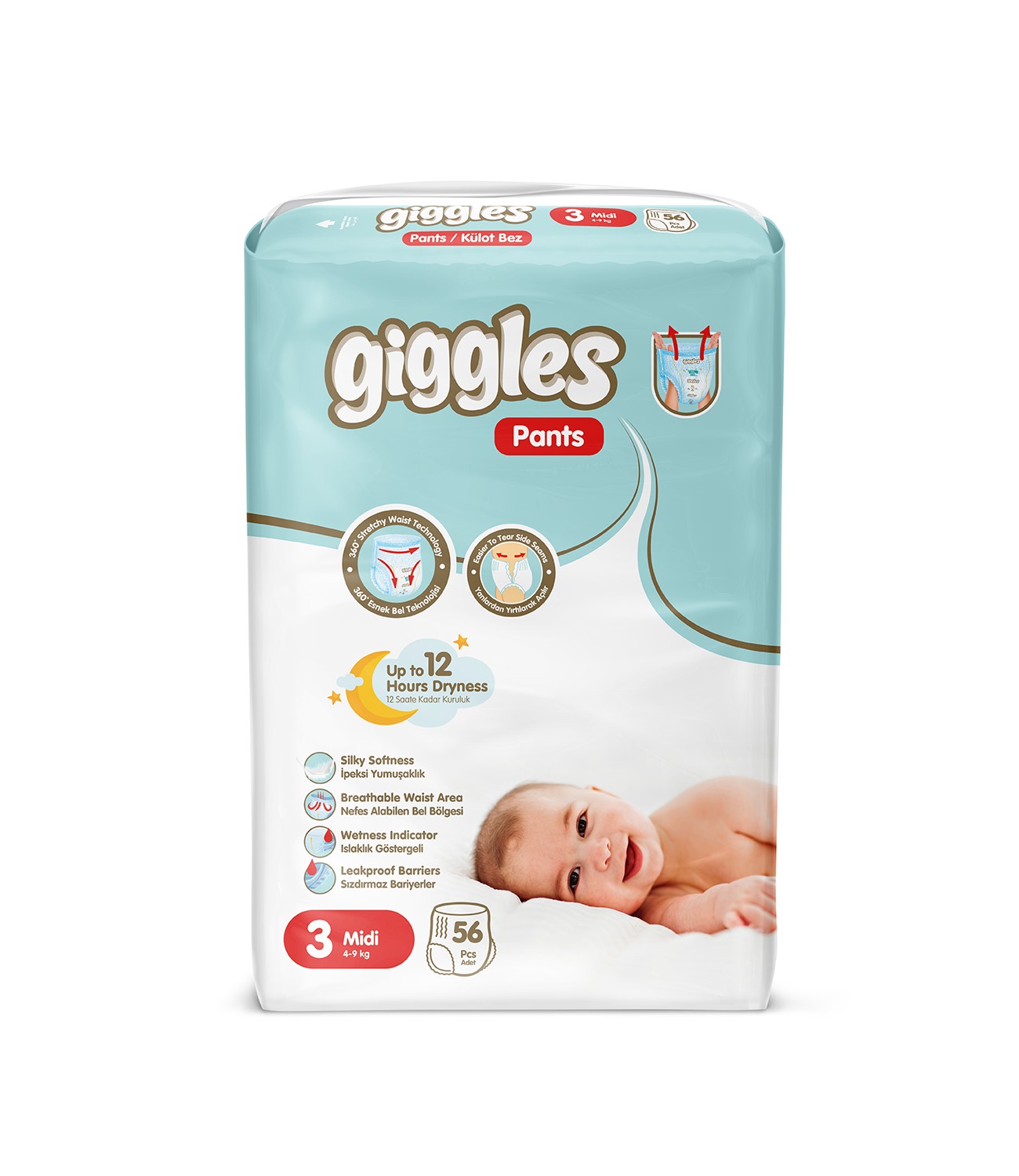 Подгузники-трусики детские Giggles, 3 размер (4- 9 кг), 56 штук SEVINCLER SAGLIK URUNLERI SAN. VE TIC. A.S
